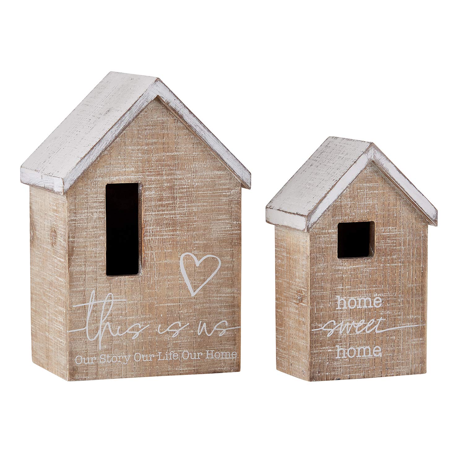 Faithworks Farmhouse Style Wooden LED Lighted Houses - Set of 2 Rustic Tabletop Decor for Home, Living Room, Bedroom & Holiday Display