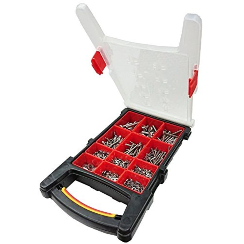 Bulk Hardware BH06616 Stainless Steel Machine Screws, Hex Nuts & Flat Washers Assortment Kit - 12 Compartment Storage Case | Perfect for DIY Projects, Home Repairs & Industrial Maintenance