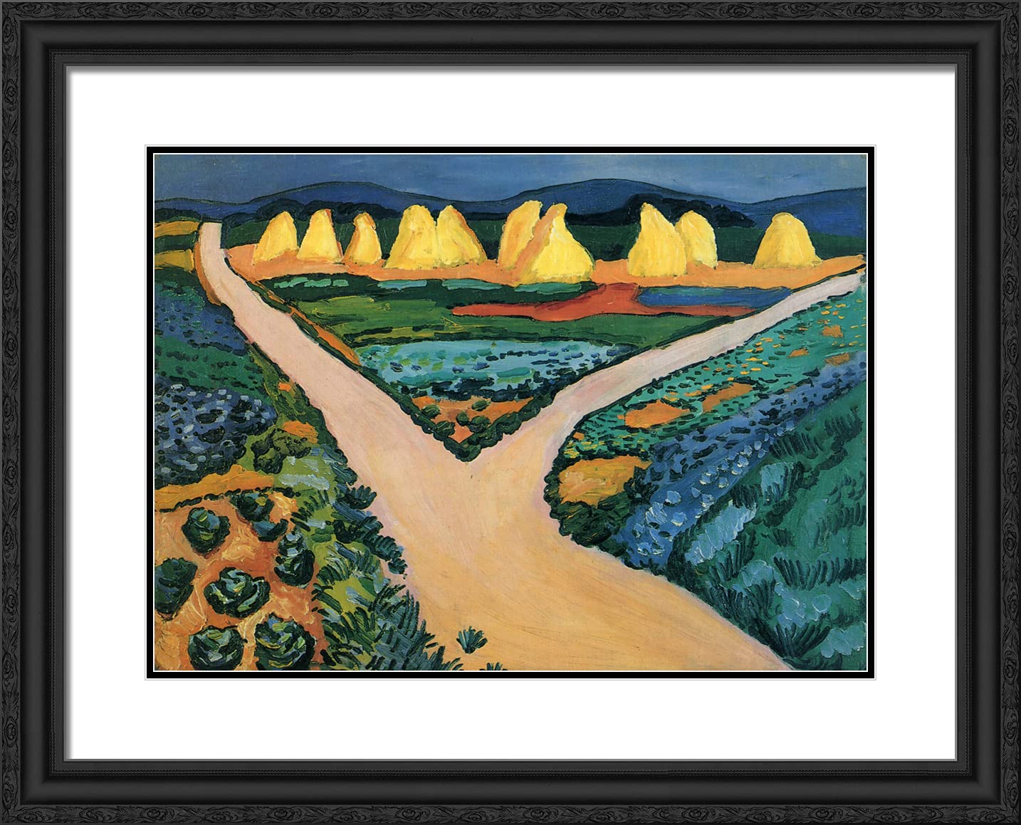 August Macke Vegetable Fields Framed Art Print - 24x20 Black Ornate Frame with Double Matting - Wall Decor for Living Room, Bedroom & Office