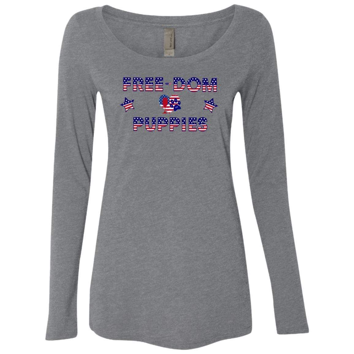 WineyBitches.Co Free Dom Puppies Women's Tri-Blend Long Sleeve Scoop Neck T-Shirt - Soft Comfort Fit for Casual Wear, Lounging & Everyday Outfits