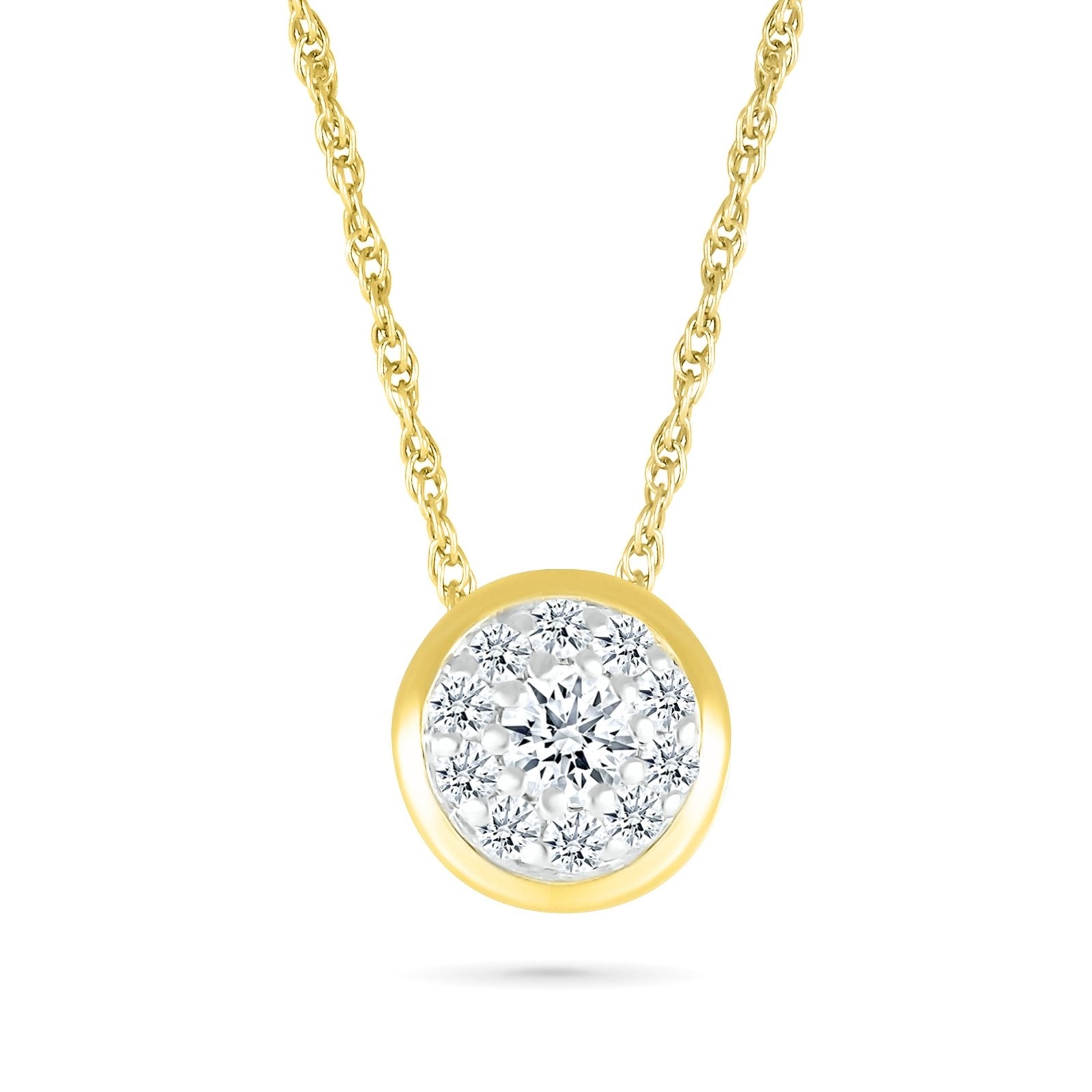 10k Yellow Gold Round Diamond Illusion Necklace for Women - Elegant Solitaire Pendant Jewelry Gift for Anniversary, Valentine's Day & Special Occasions