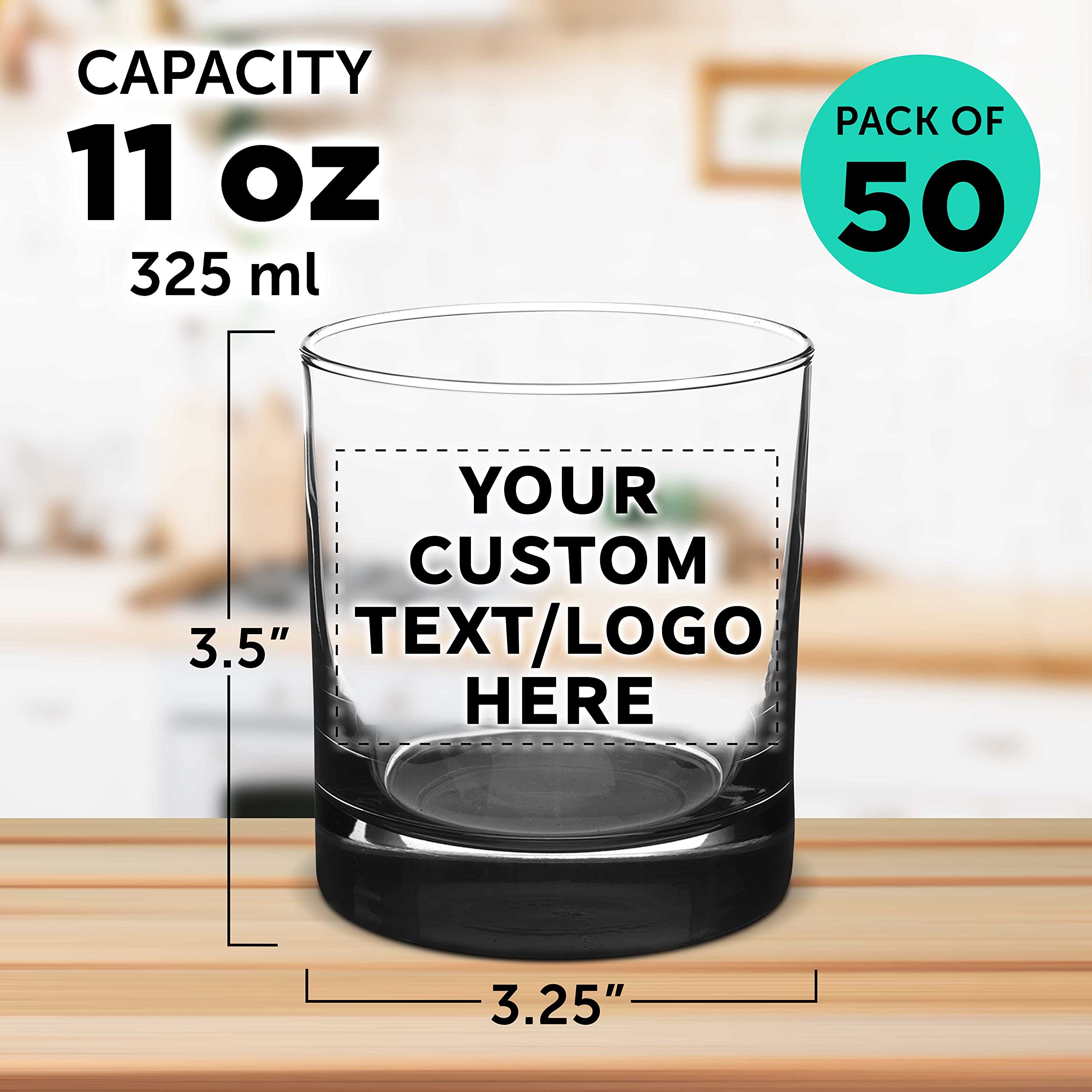 Libbey 10 oz Custom Whiskey Glasses Set of 50 - Personalized Bulk Pack with Heavy Base for Scotch, Bourbon & Cocktails - Black Old Fashioned Glasses | Perfect for Bars, Restaurants, Weddings & Corporate Gifts