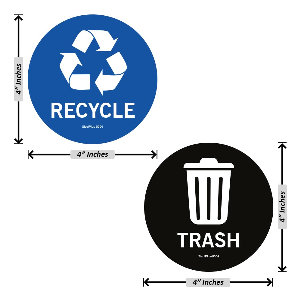 Recyclable Waste Stickers - 4x4 Inch Round Trash Can Decals for Home, Office & Public Recycling Bins | Eco-Friendly Labeling Solution