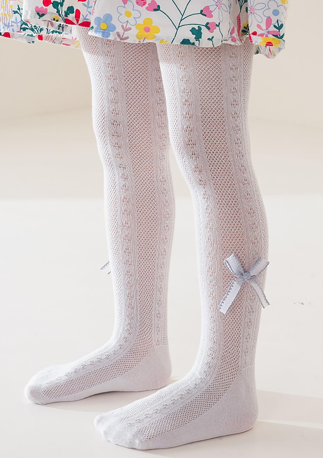 SYGA Baby Girls' Anti-Mosquito Cotton Thin Mesh Stockings with Bow Design - Size M 6-12 Months (Grey) - Perfect for Outdoor Play, Park Visits & Summer Protection