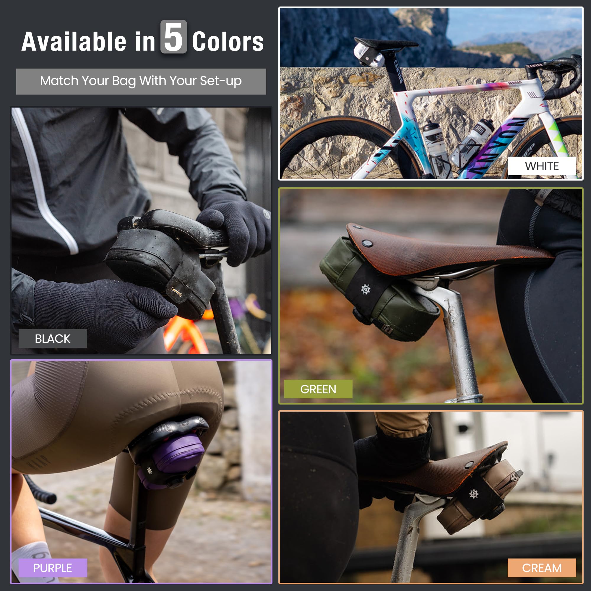 Lumiere & Co. Large Black Bike Seat Bag - Waterproof Cycling Saddle Bag for Road Bikes | Under Seat Storage for Tools, Phone & Essentials | Perfect for Commuting, Mountain Biking & Long-Distance Rides