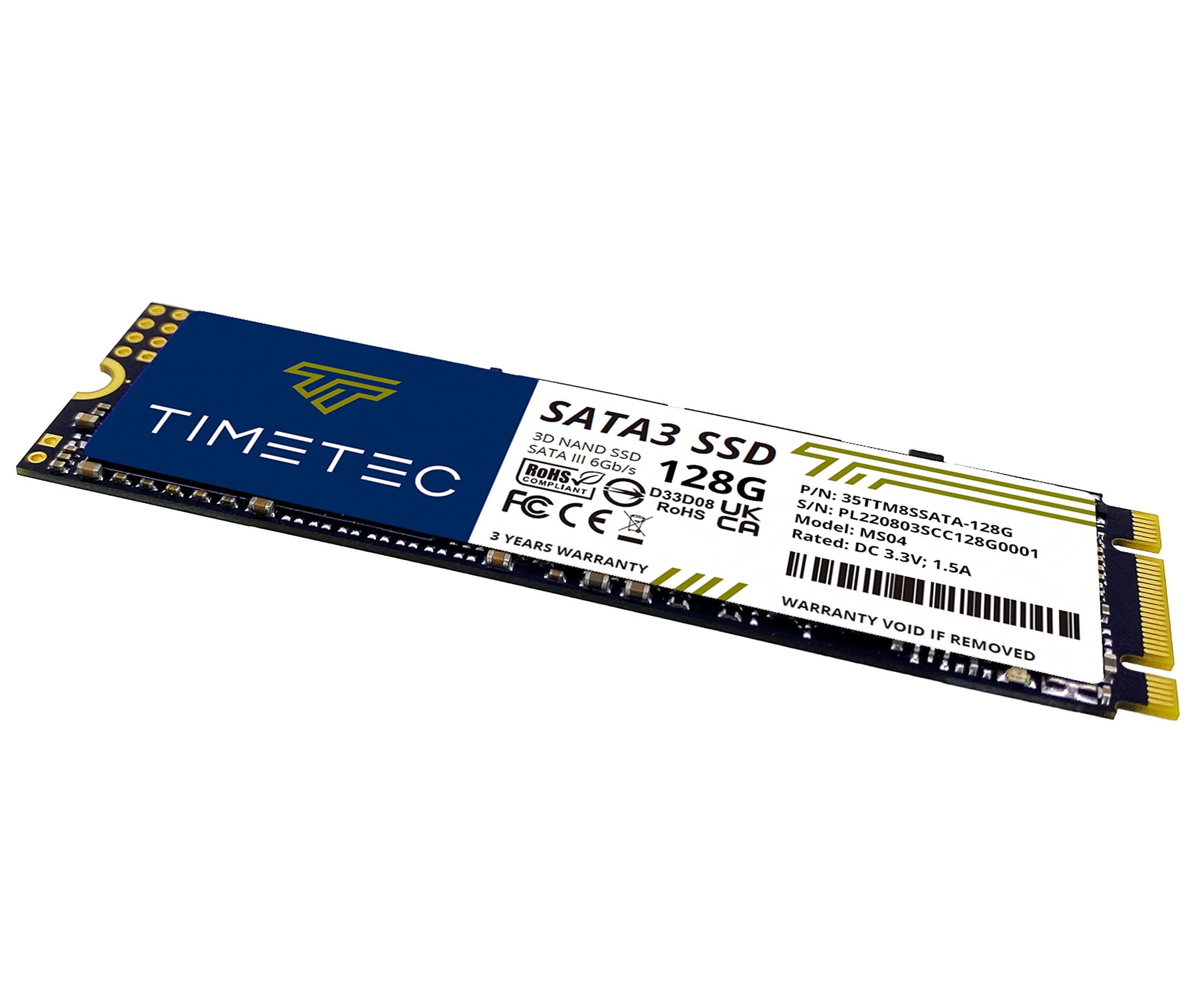 Timetec 128GB SSD 3D NAND SATA III 6Gb/s M.2 2280 Internal Solid State Drive - Up to 550MB/s Read Speed, SLC Cache, 64TBW - Compatible with PC, Laptop & Desktop - Perfect for Gaming, Office Work & Fast Boot Times