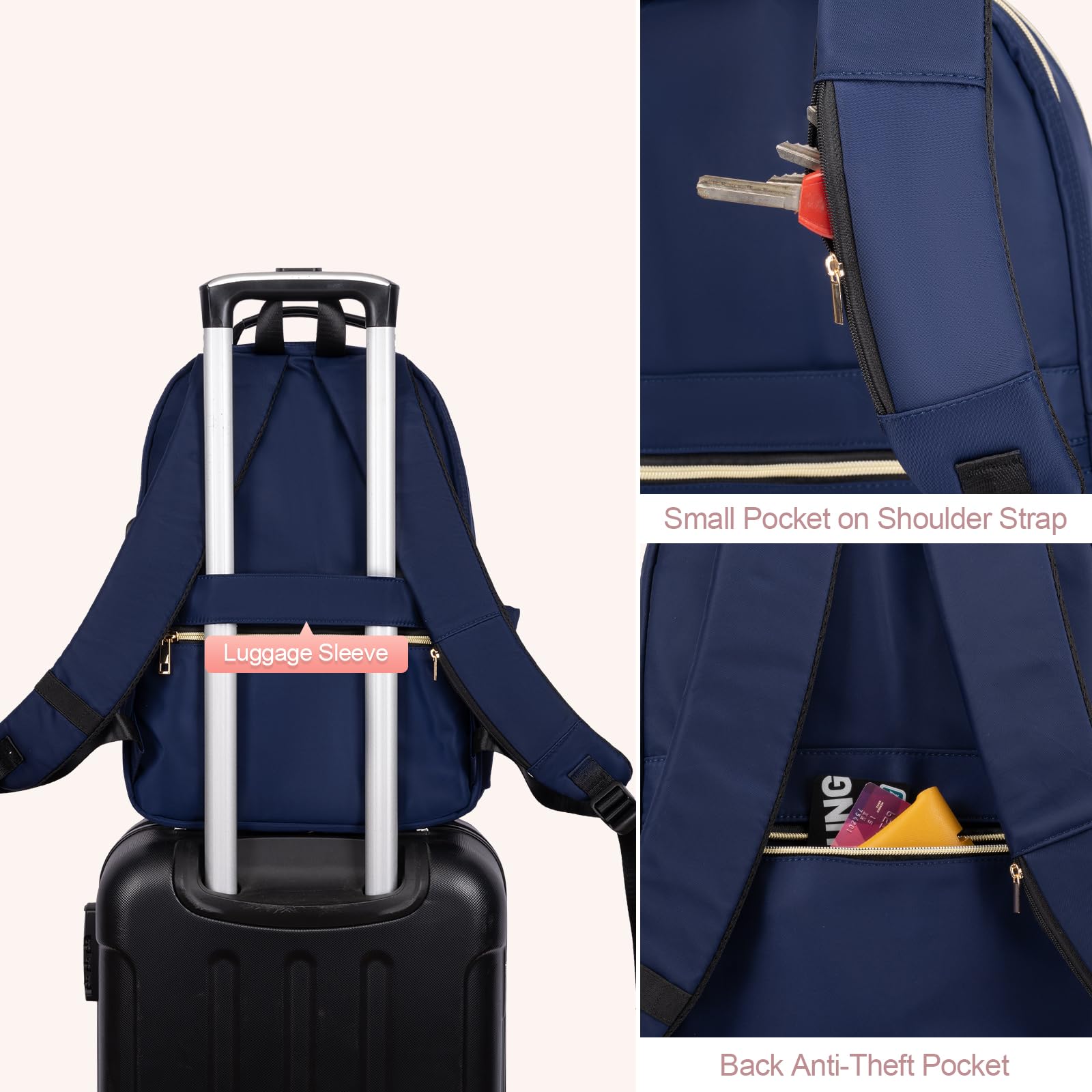 Stylish Women's Laptop Backpack with USB Charging Port - 15.6 Inch Waterproof Travel Backpack for Work & Business Trips - Fits Under Airplane Seat & Attaches to Luggage - Perfect for Commuting, College & Business Travel (Blue)