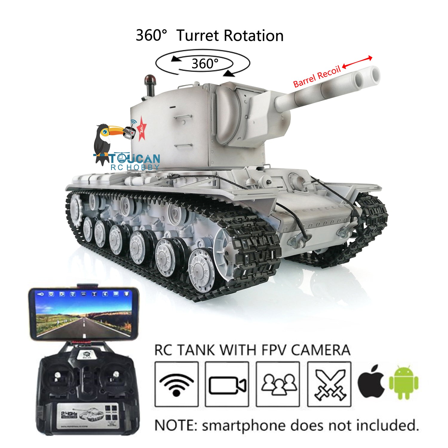 1/16 Henglong KV-2 Gigant RC Military Tank - 7.0 Upgraded Remote Control with 360° Turret & FPV Camera | Ready-to-Run Soviet Battle Tank Model for Collectors and War Gaming Enthusiasts | Perfect for Battle Reenactments, Display Collections, and RC Tank Competitions