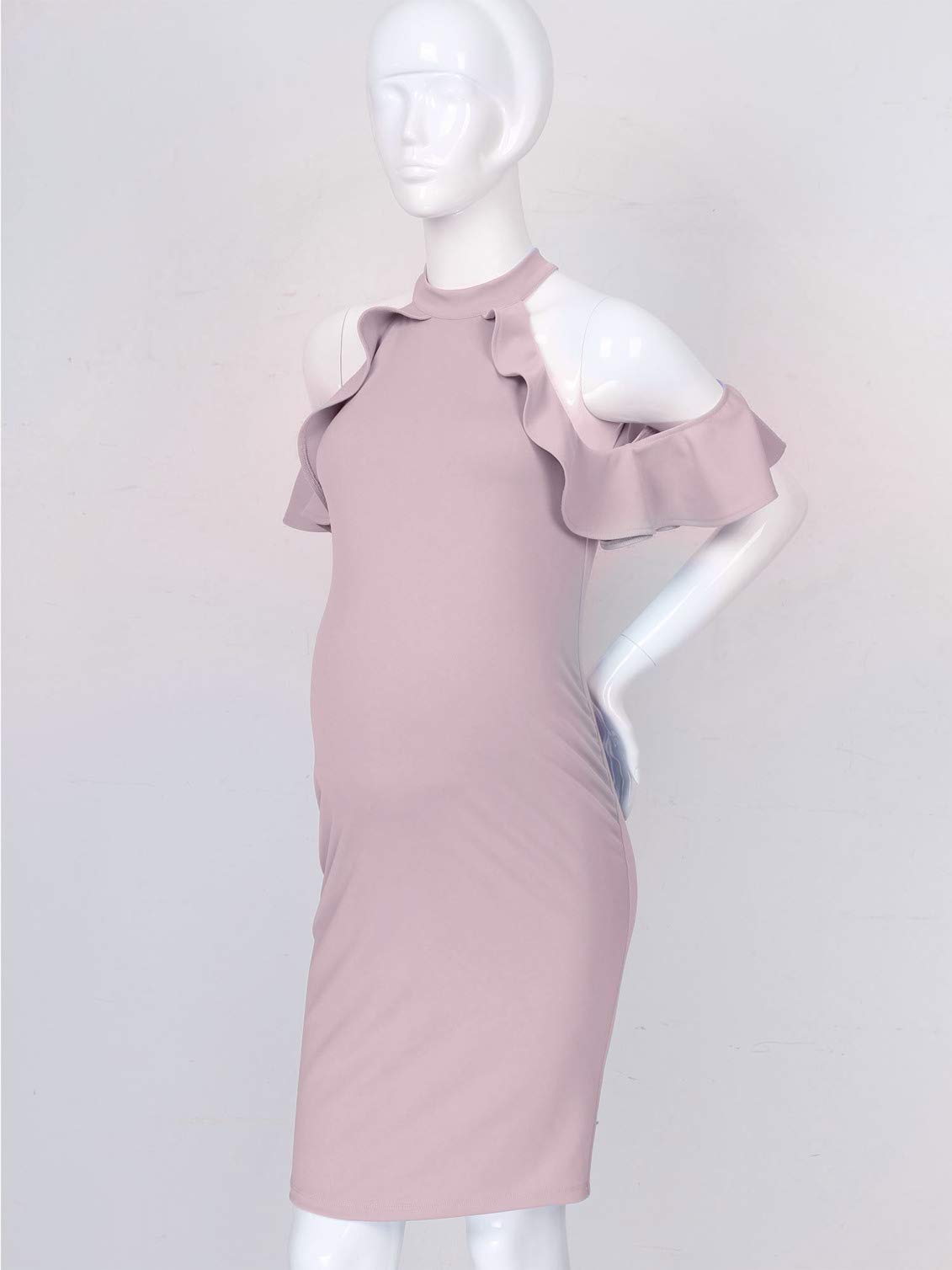 Maternity Cold Shoulder Dress for Women - Ruffle Short Sleeve Bodycon Pregnancy Photo Shoot Dress | Baby Shower, Maternity Photoshoot, Special Occasion Wear