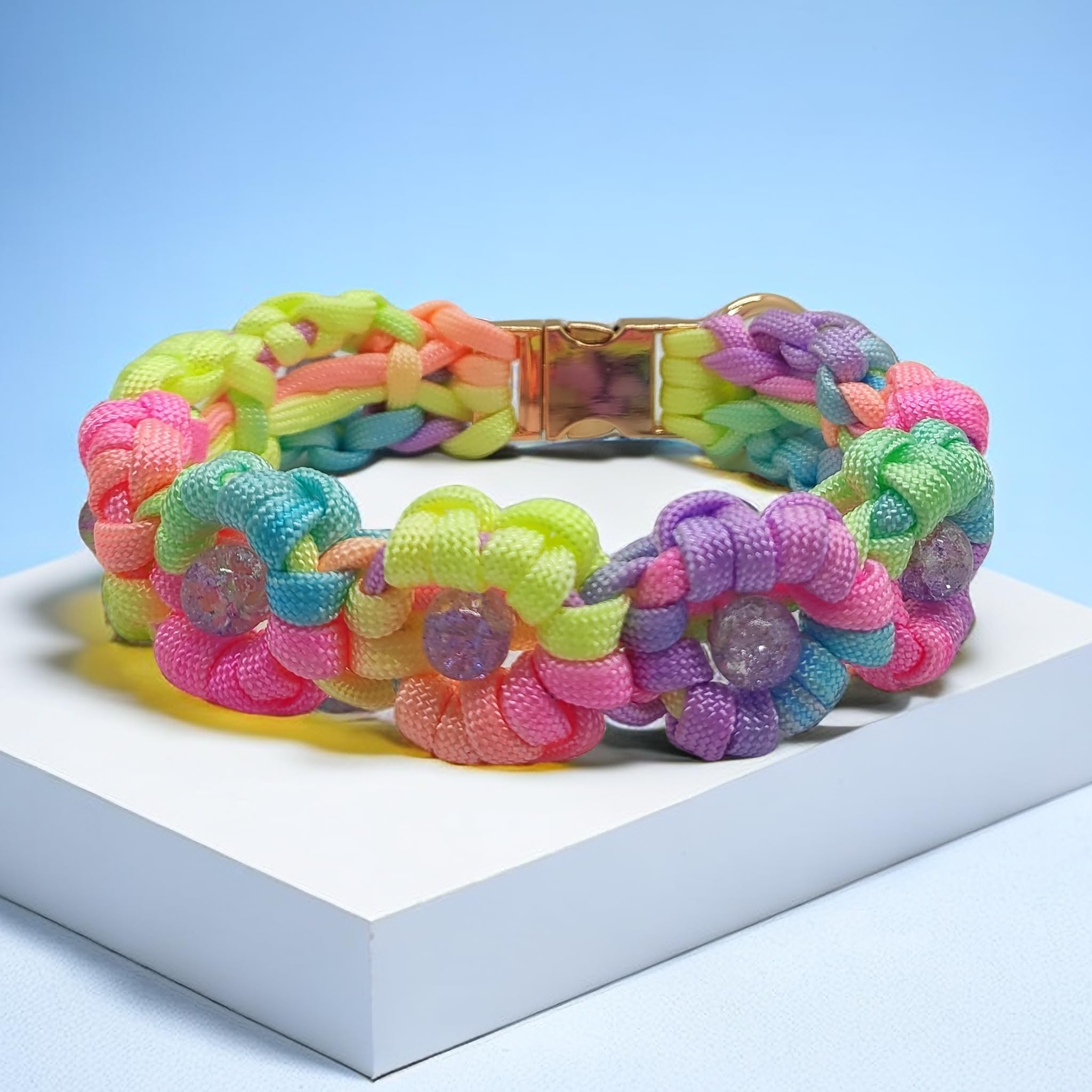 Handwoven Paracord Flower Dog Collar with Quick Release Buckle - Adjustable Pet Collar for Small, Medium, Large & XL Dogs (15.5-17