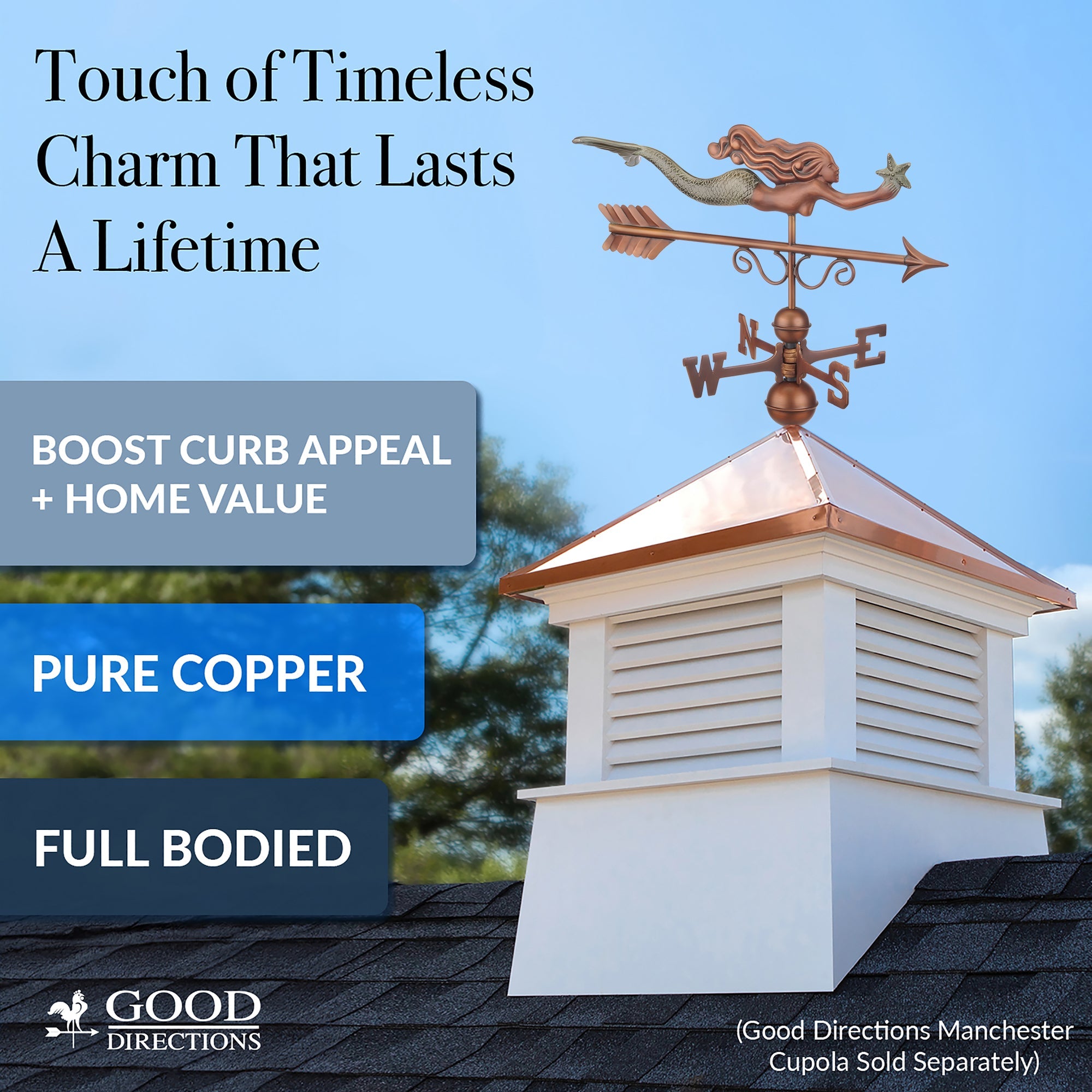 Little Mermaid Weathervane - Decorative Outdoor Garden Ornament for Disney Fans, Coastal & Nautical Themed Yards