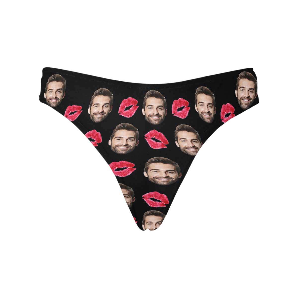 Funny Custom Red Lip Kiss Face Print Women's Thong Underwear - Soft Comfortable Briefs for Women (XS-XXXL) - Perfect for Bachelorette Parties, Girls' Night Out & Funny Gifts