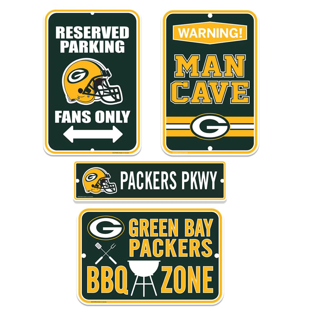 Green Bay Packers 4-Pack Fan Sign Set - Perfect for Game Day, Tailgating & Home Decor - Officially Licensed NFL Merchandise