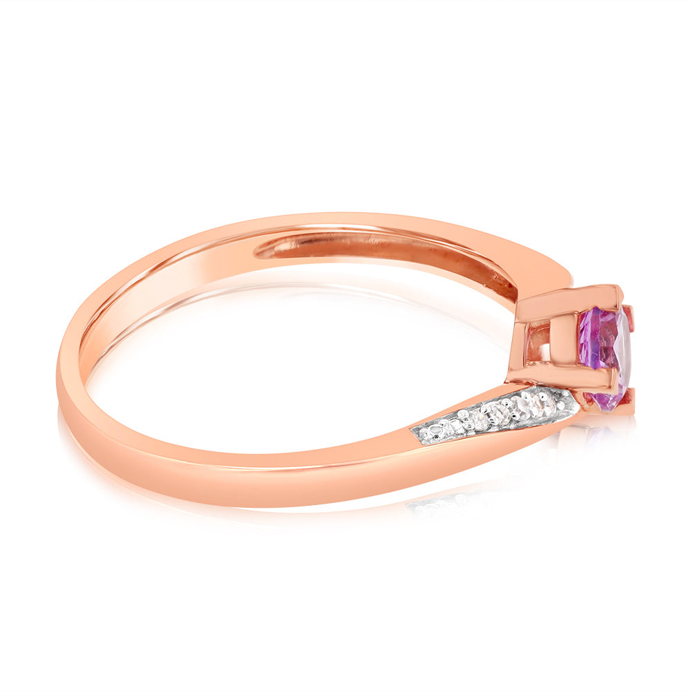 9ct Rose Gold Diamond & Pink Sapphire Ring for Women - Elegant Engagement, Wedding, Anniversary Jewelry Gift