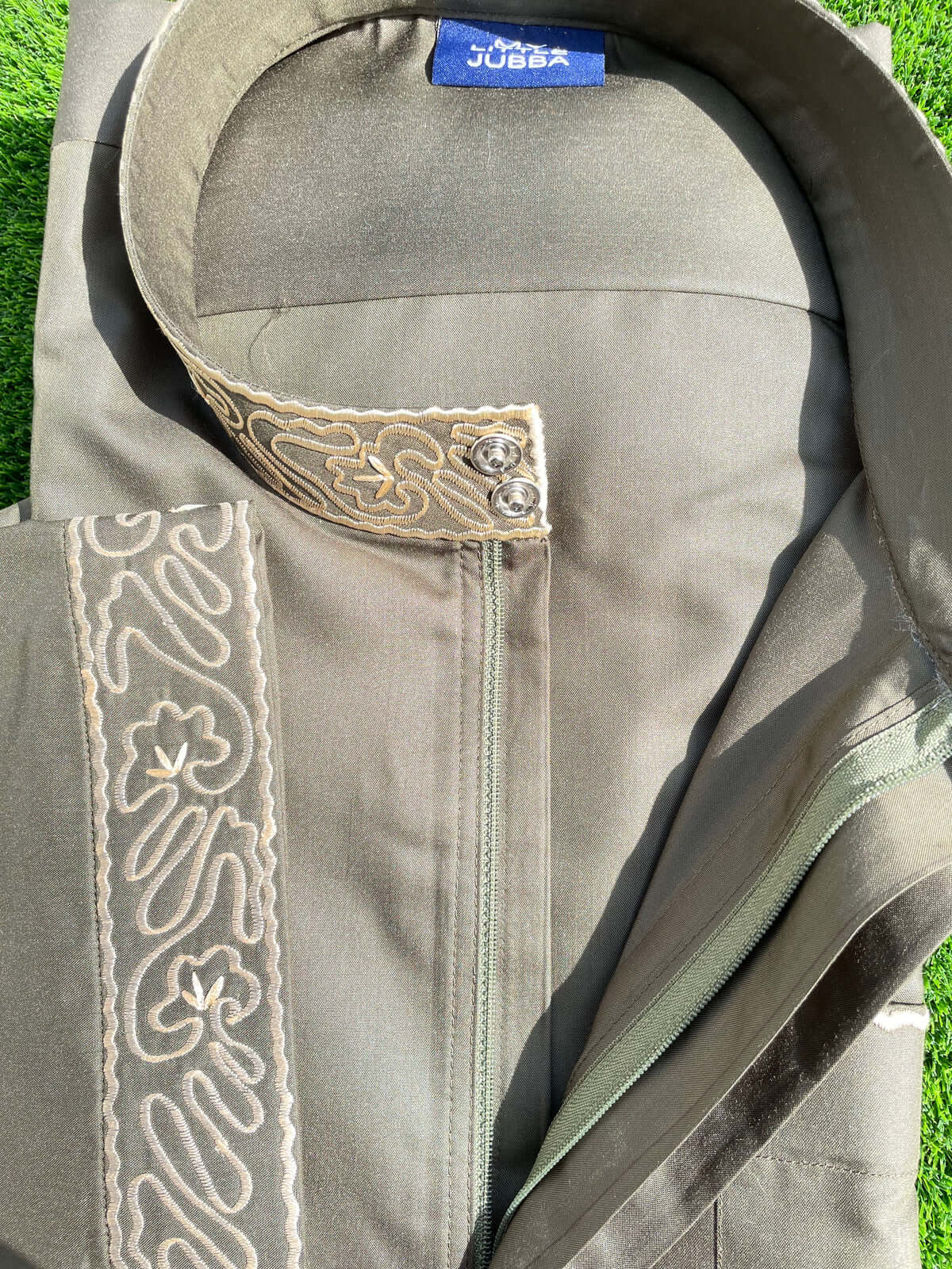 Premium Men's Forest Green Saudi Thobe with Gold Embroidery - Traditional Arabic Robe for Eid, Weddings & Special Occasions
