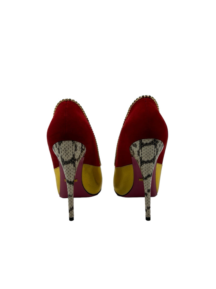 Authentic Gucci Suede & Elaphe Snakeskin Peachy Pumps - Women's Size 37.5 (US 6.5) - Luxury Designer Heels for Evening Parties & Special Occasions