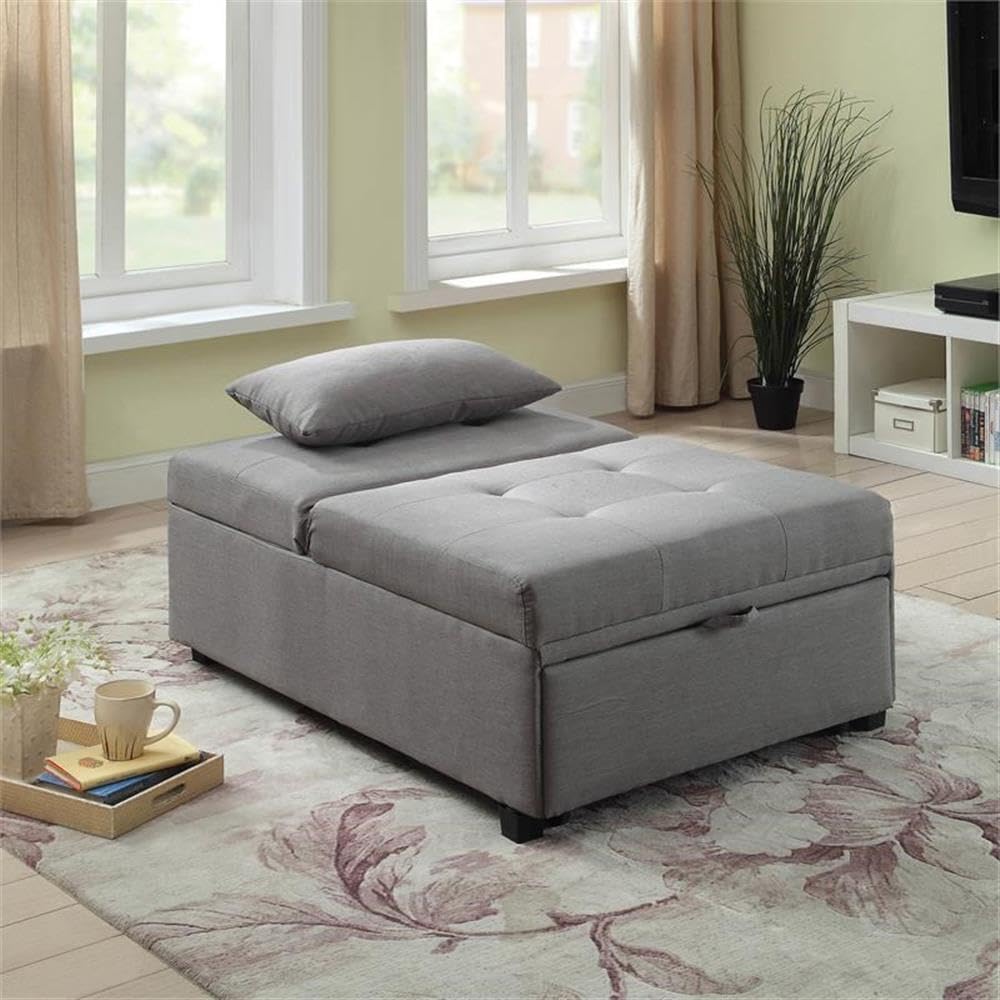 Furniture of America Lilian Contemporary Fabric Futon Ottoman in Gray - Modern Sleeper Sofa for Small Spaces, Living Room & Guest Room