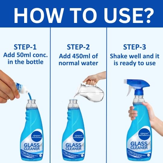 Zimmer Aufraumen Glass Cleaner 500ml + 4X50ml Concentrates - Make 2L Eco-Friendly Glass Cleaner | Streak-Free for Windows, Mirrors & Glass Surfaces | Home & Office Use