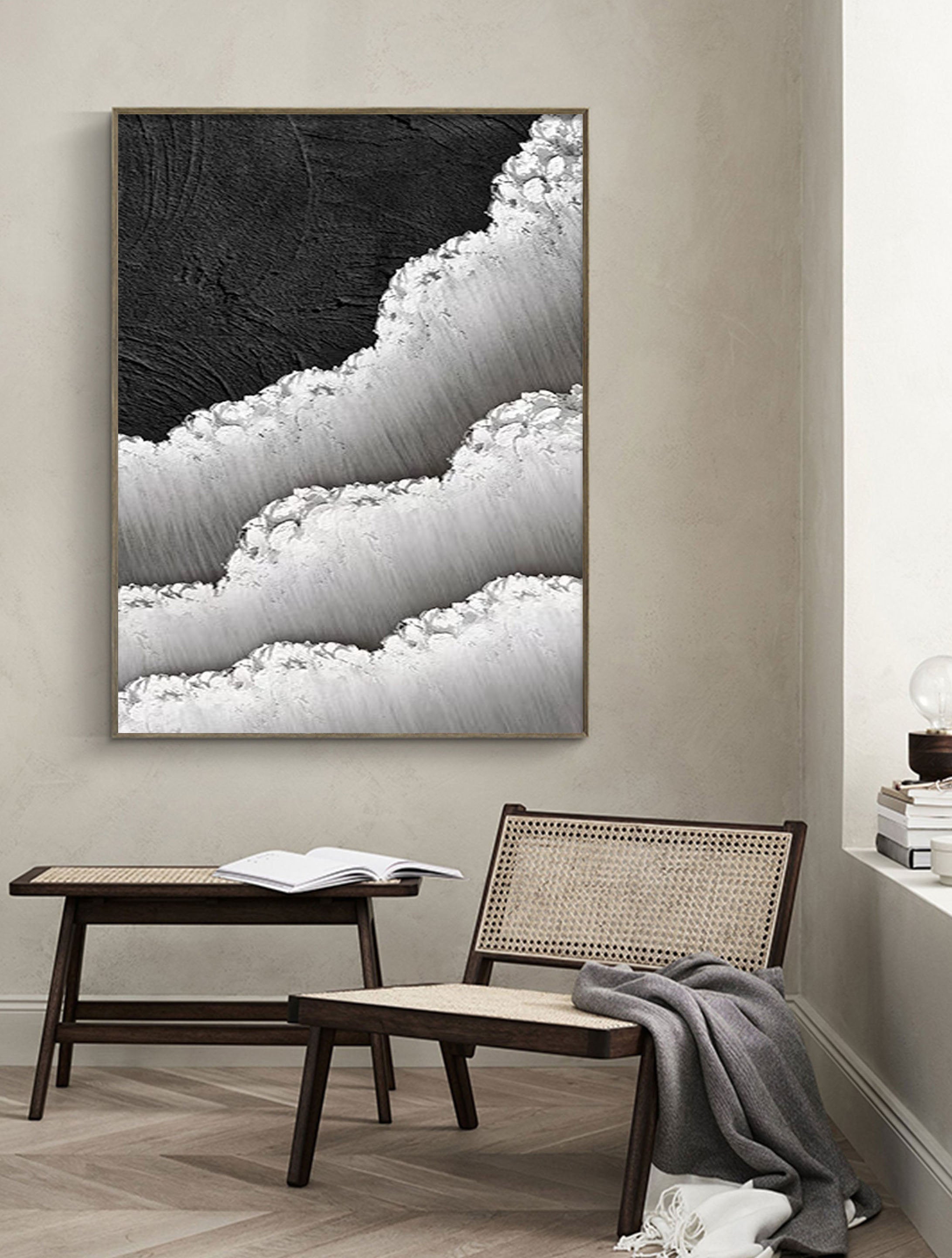Black and White Textured Minimalist Wall Art Print - Modern Abstract Home Decor for Living Room, Bedroom & Office | #MZ046