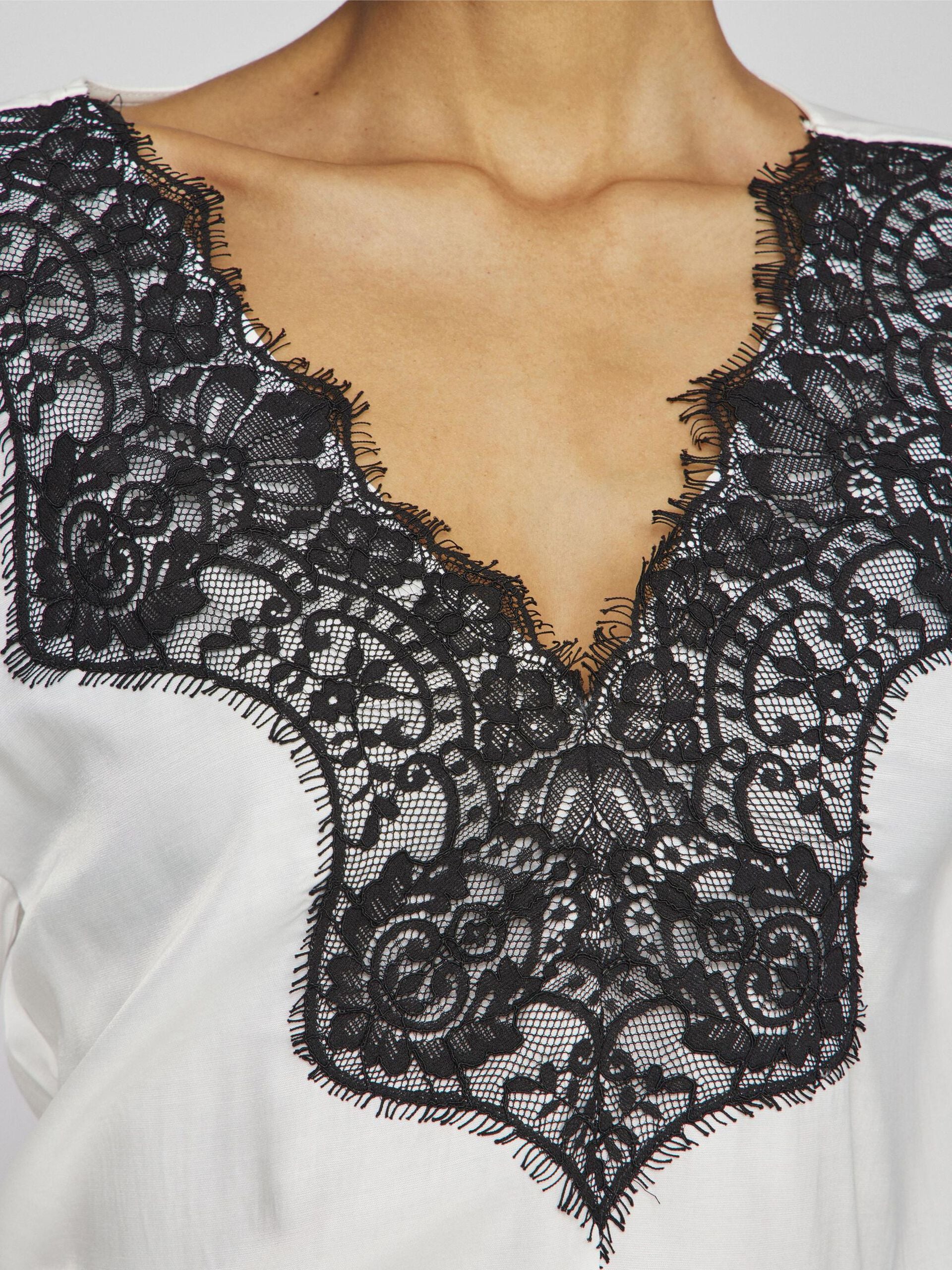Karina Lace Top for Women - Elegant Snow White & Black Blouse - Perfect for Date Night, Party & Special Occasions