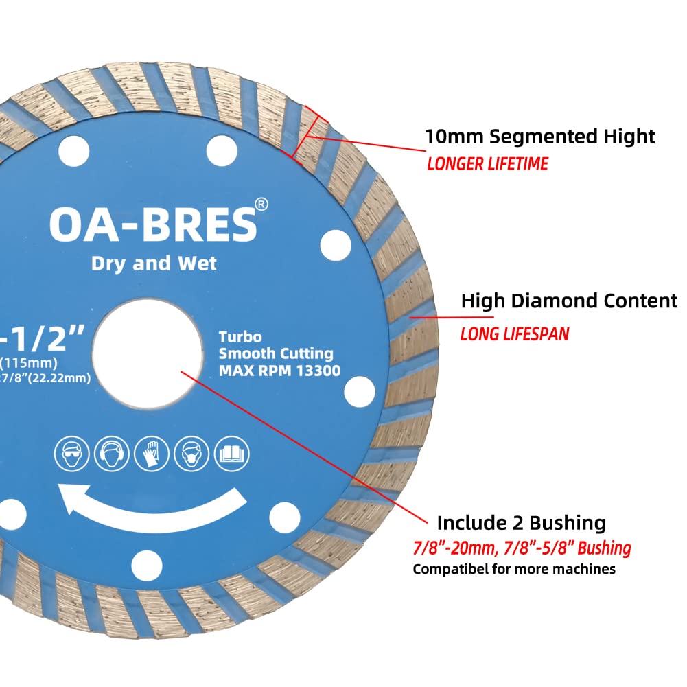 4-1/2 Inch Diamond Blade - Turbo Diamond Cutting Wheel for Angle Grinder | Dry & Wet Cutting for Tile, Concrete, Stone, Masonry, Brick & Block | 7/8