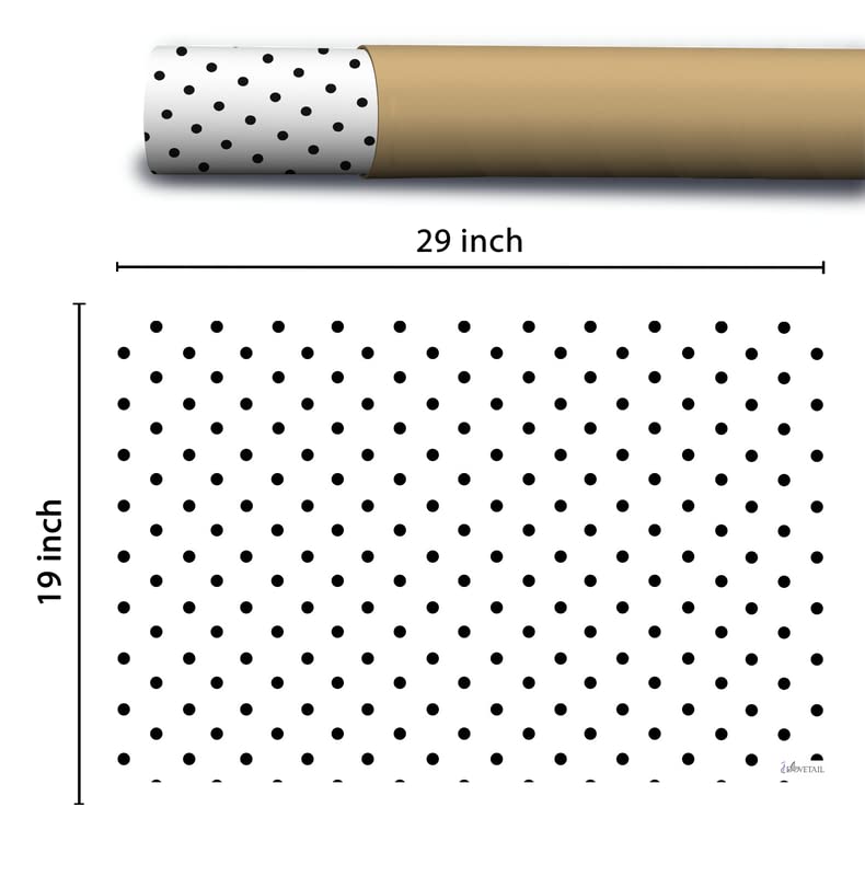 Premium Dovetail Black Polka Dot Gift Wrapping Paper - 6 Sheets Pack for Birthday, Christmas & Party Presents