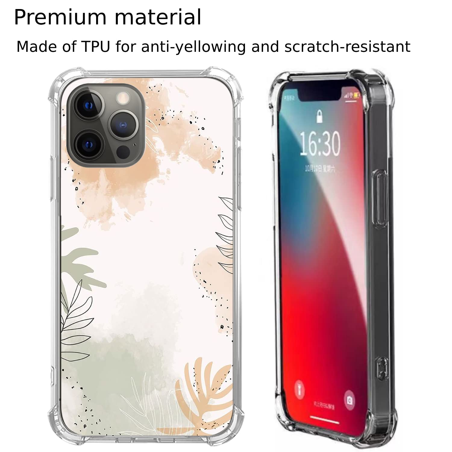 Floral Watercolor Phone Case for iPhone 13 Pro Max - Boho Leaves Design, Trendy TPU Bumper Cover | Perfect for Nature Lovers, Artistic Style & Everyday Protection
