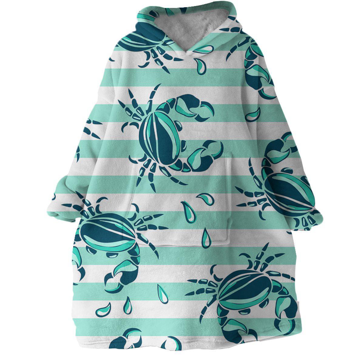 Adorable Crab Print Wearable Blanket Hoodie - Soft Fleece Lounge Wear for Women & Men - Perfect for Cozy Nights, Movie Time and Relaxing at Home