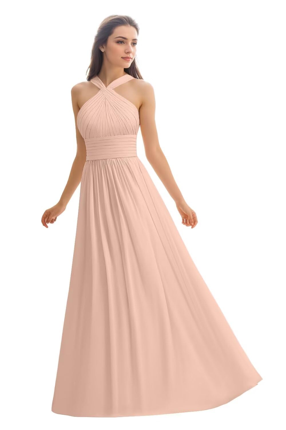 Elegant A-Line Long Pleated Chiffon Bridesmaid Dress for Women - 2024 Wedding Party Formal Gown - Perfect for Bridesmaids, Evening Banquets and Special Occasions