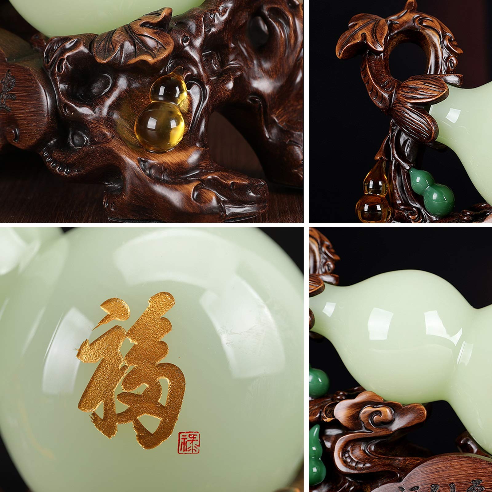 Jade Buddha Statue & Feng Shui Gourd Decor - Handcrafted Home Decoration for Living Room, TV Cabinet, Wine Bar | Perfect Housewarming Gift & Spiritual Decor (Medium Size)