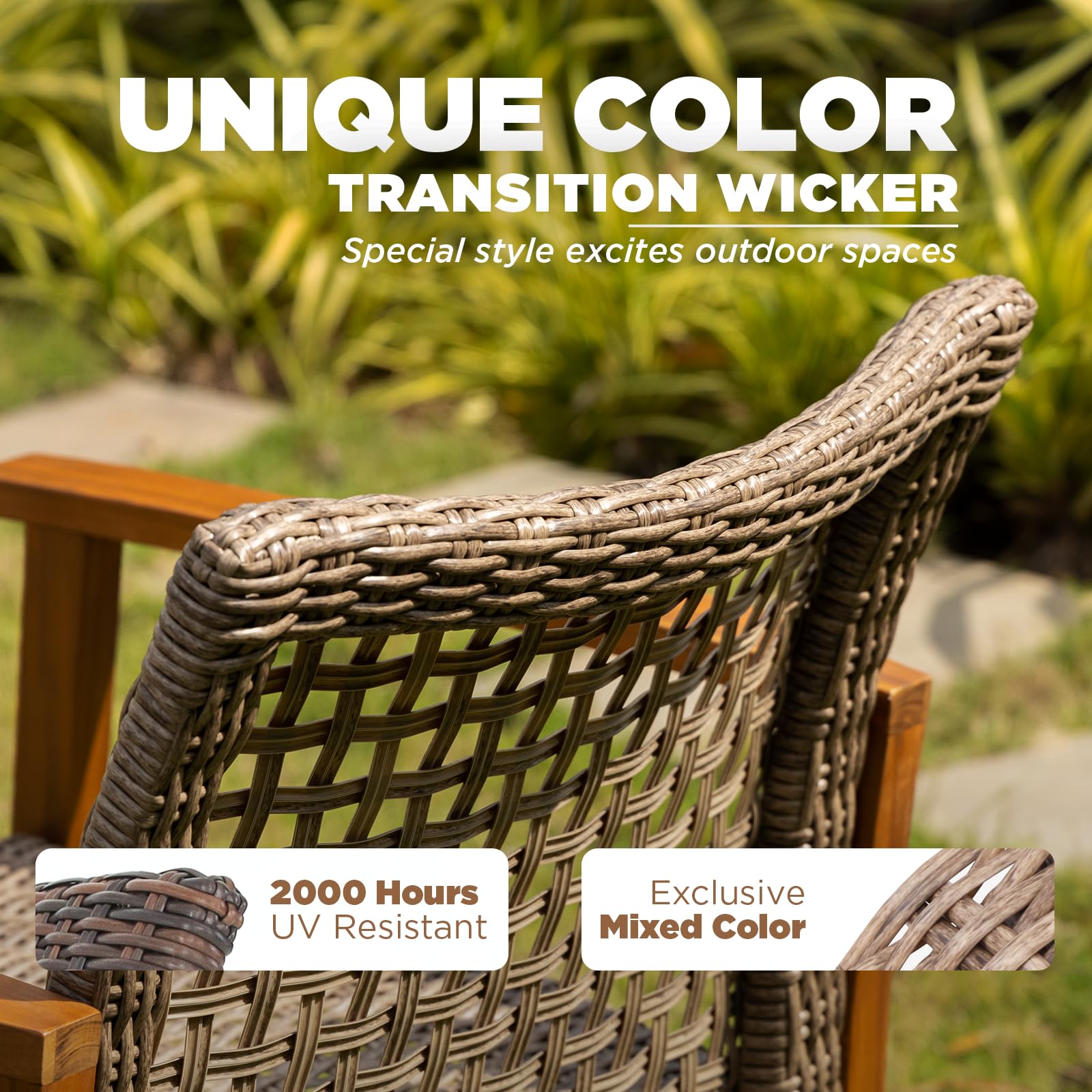 IDZO Liberte 2-Piece Accent Chair Set - 500lbs Weight Capacity, Solid Acacia Wood Frame with FSC-Certified Teak Finish, UV-Resistant Gray Wicker - Perfect for Outdoor Patio, Garden, Poolside & Backyard Relaxation