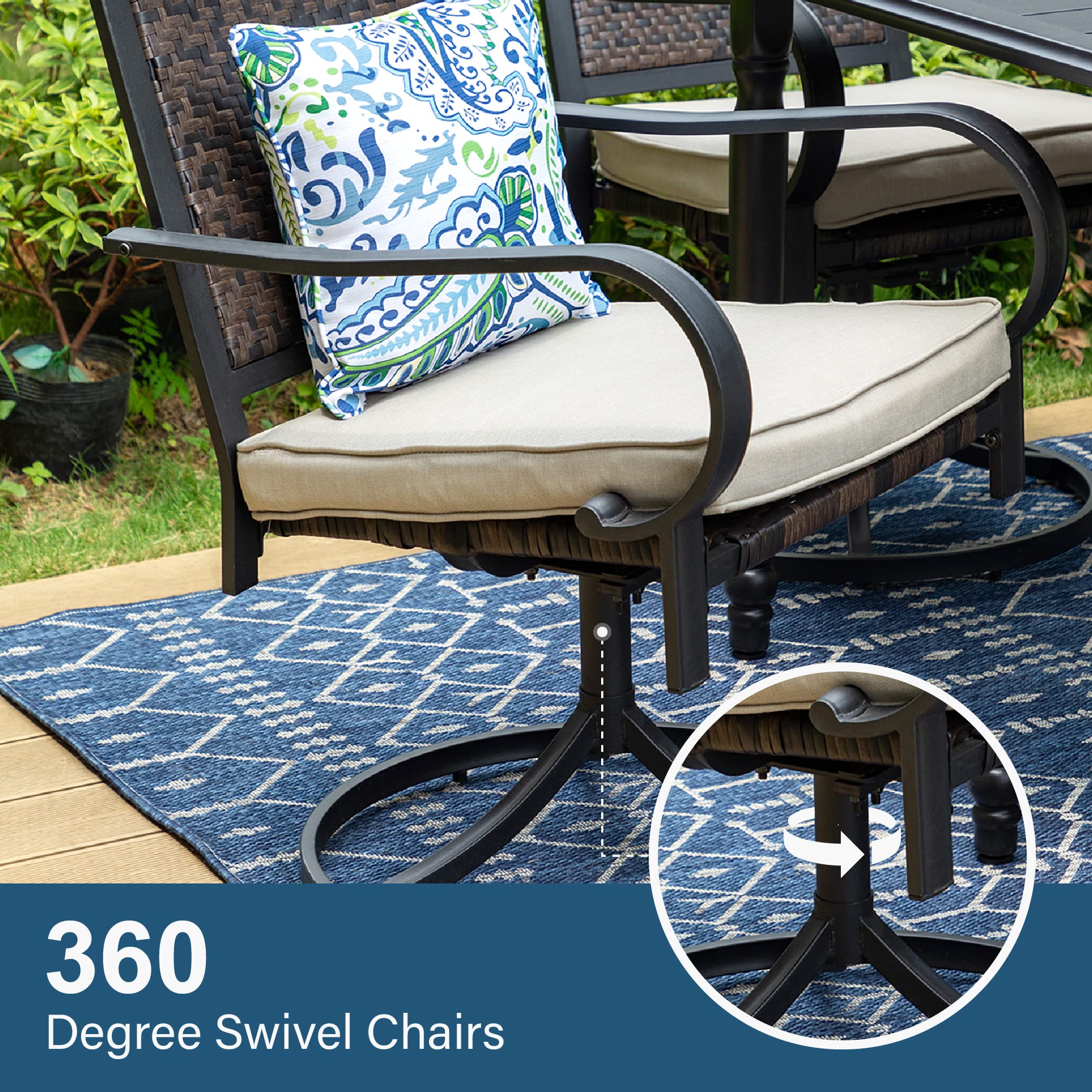 7-Piece Outdoor Patio Dining Set with 6 Chairs (2 Swivel) & Metal Table (1.9