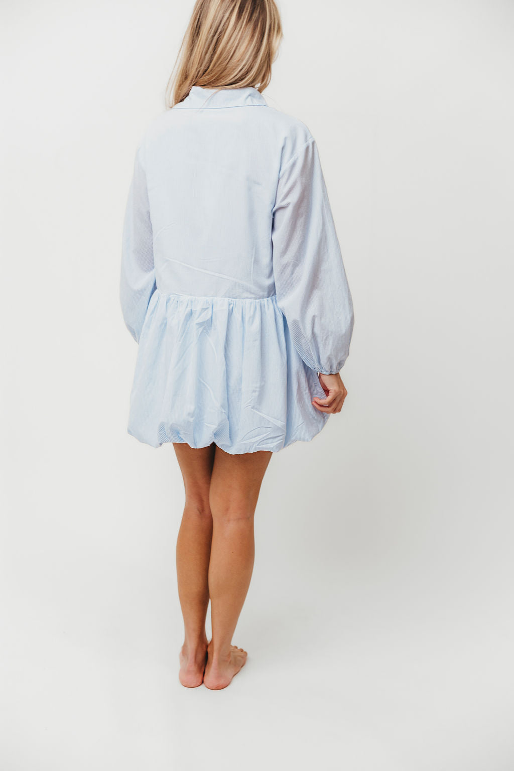 Kyle Bubble Hem Mini Shirt Dress in Sky Blue - Casual Summer Flowy Short Sleeve Dress for Women, Perfect for Beach, Vacation, and Date Night Outfits