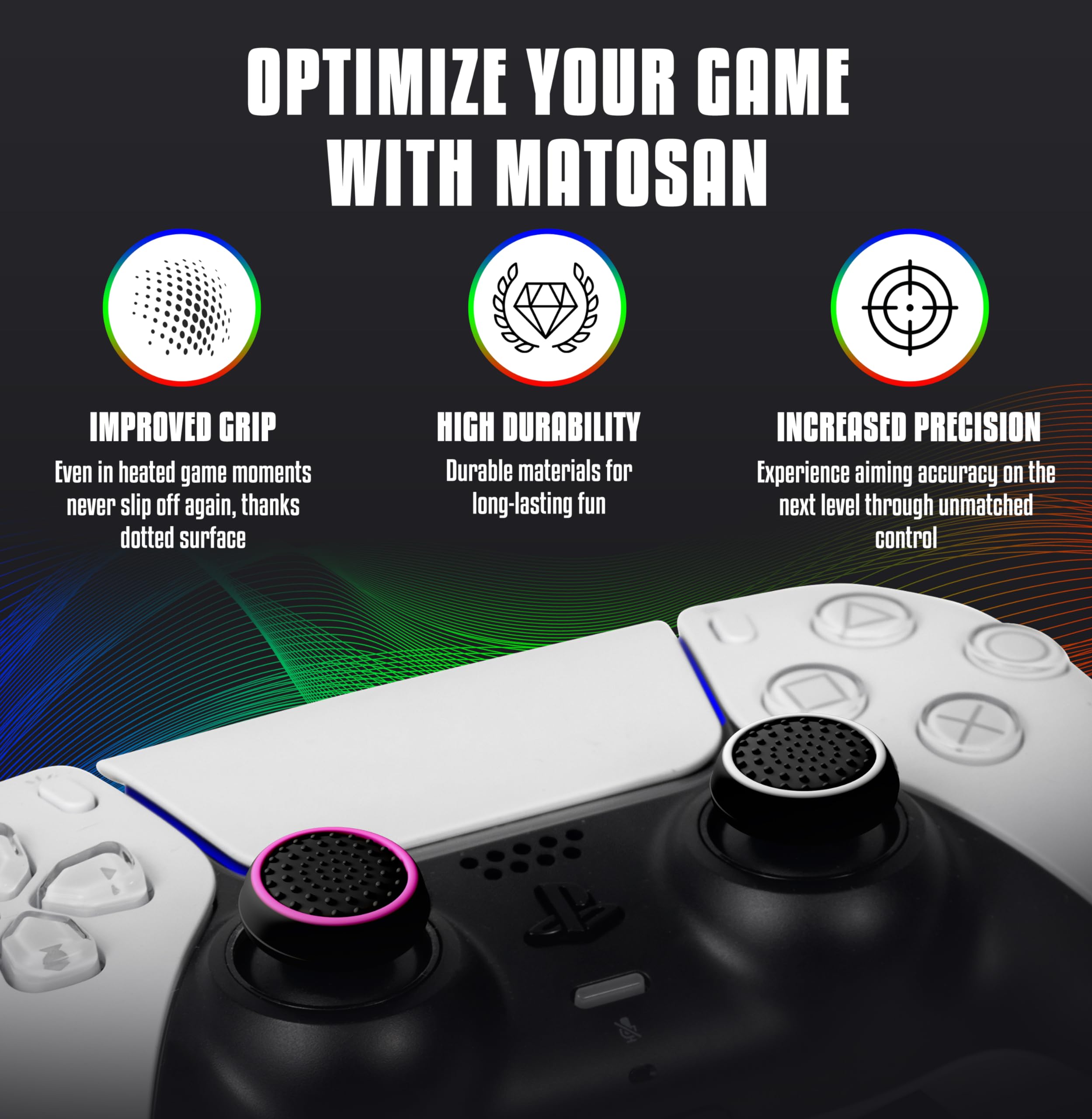 MatoSan® SpaceSan PS5 Controller Grip Caps - Aim Assist Grip for PS5, Xbox One, Series X/S, Switch Pro & PS4 - Joystick Protection & Thumbstick Attachments - Perfect for FPS Gaming & Long Play Sessions
