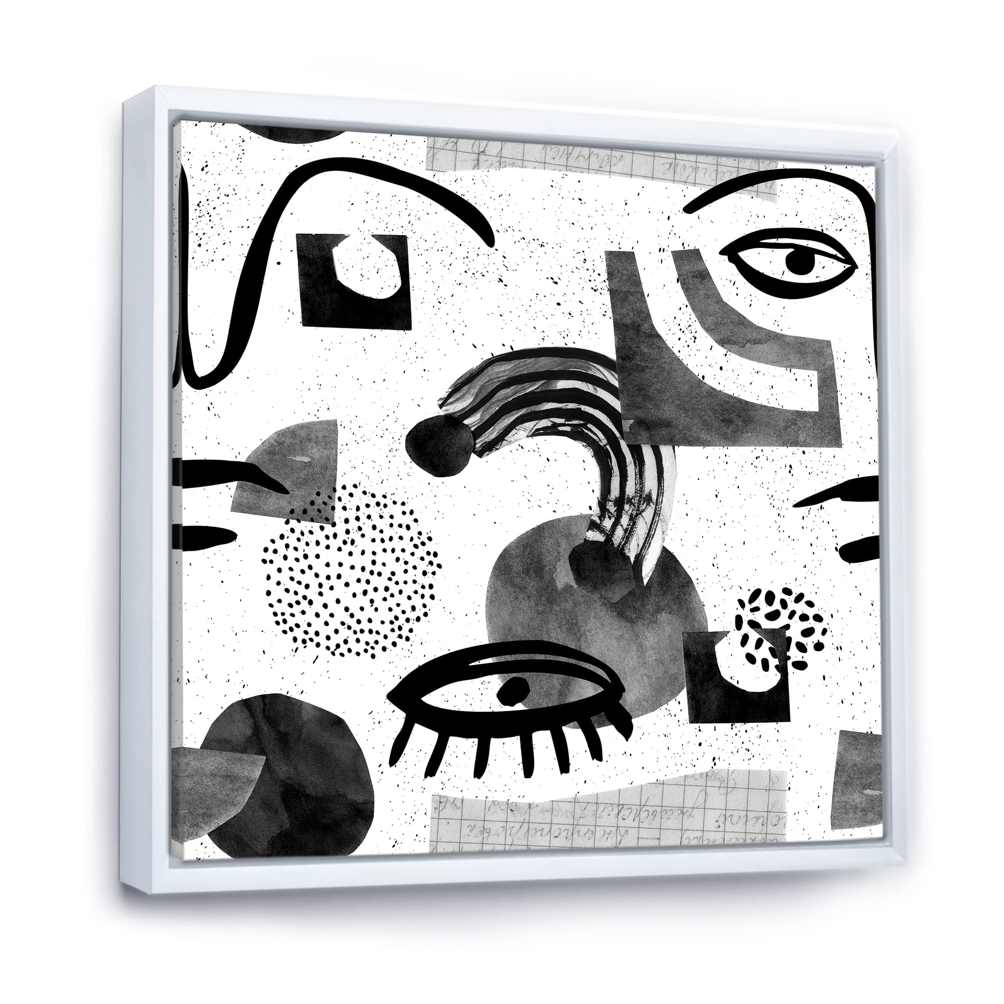 Contemporary Style II Collage of Eyes & Doodles - Modern Framed Canvas Wall Art Print for Living Room, Bedroom & Office Decor