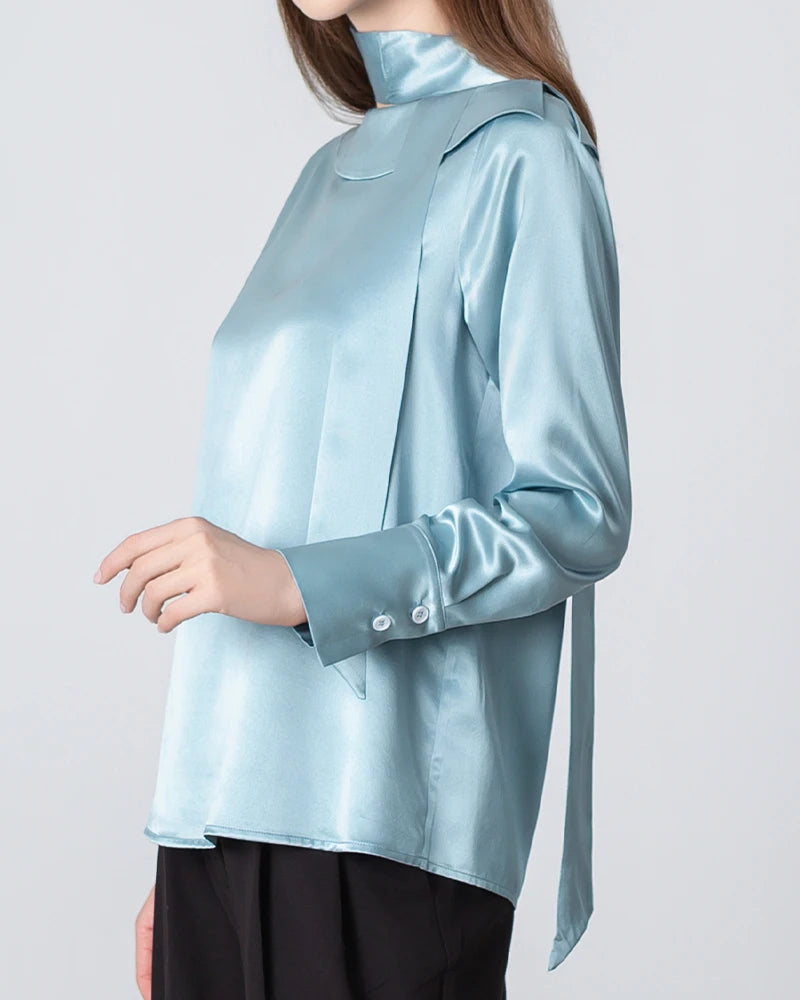 Elegant Silk Tie Neck Blouse for Women - Stylish Office & Party Wear - Perfect for Business Meetings, Weddings & Special Occasions
