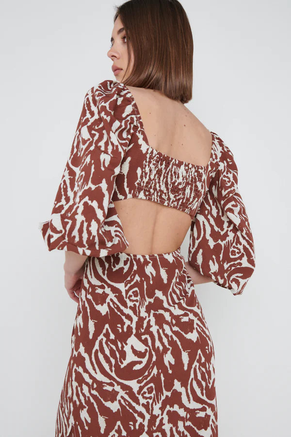 FION Women's Cut Out Midi Dress - Zebra Abstract Print, Elegant Bodycon Style for Party, Date Night & Special Occasions