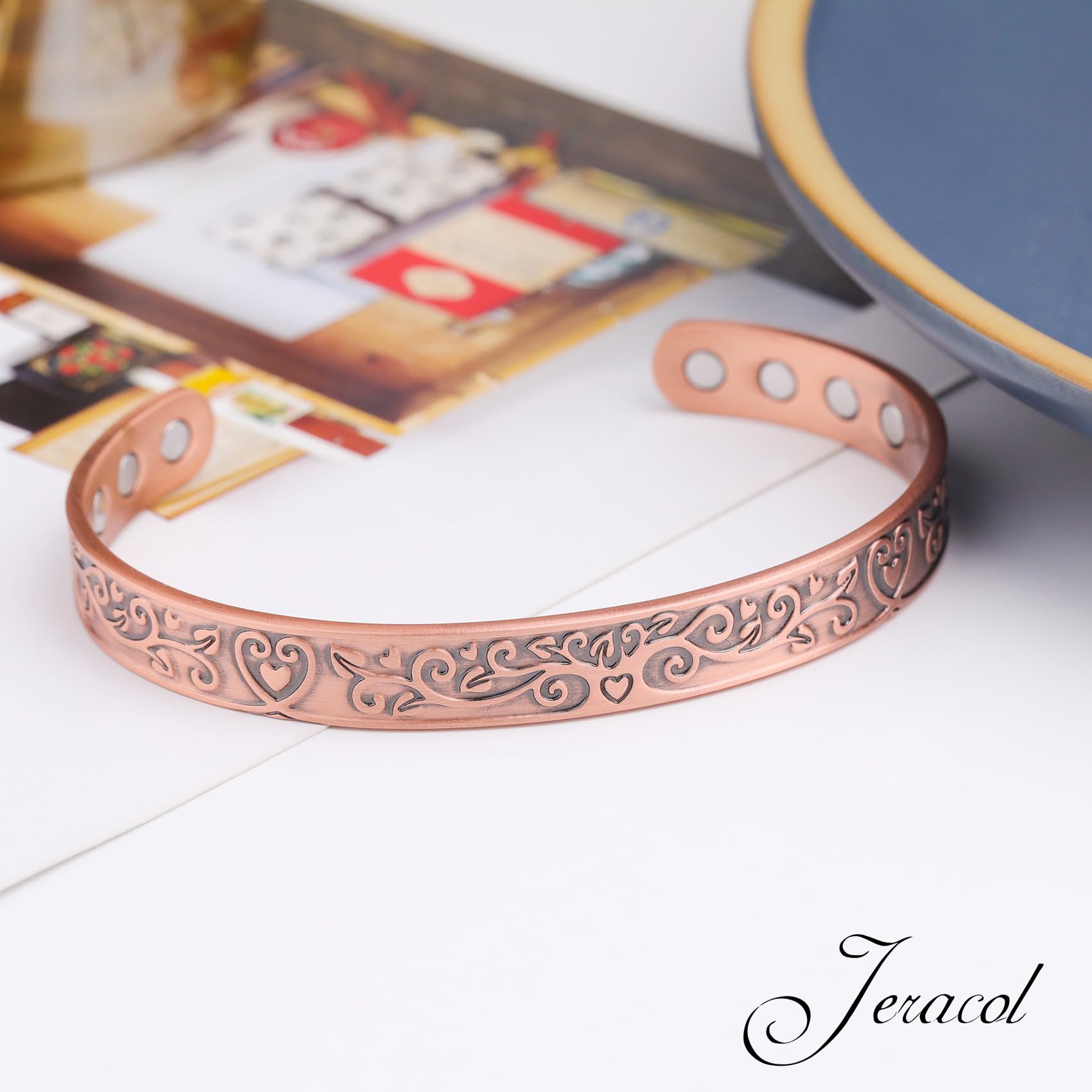 Jeracol 12X Ultra Strength Copper Bracelets for Men & Women - 99.99% Pure Solid Copper Magnetic Therapy Bracelet with Tree of Life Design - Arthritis Pain Relief & Improved Circulation - Comes with Elegant Gift Box - Perfect for Daily Wear, Yoga, Meditation & Wellness Gifts