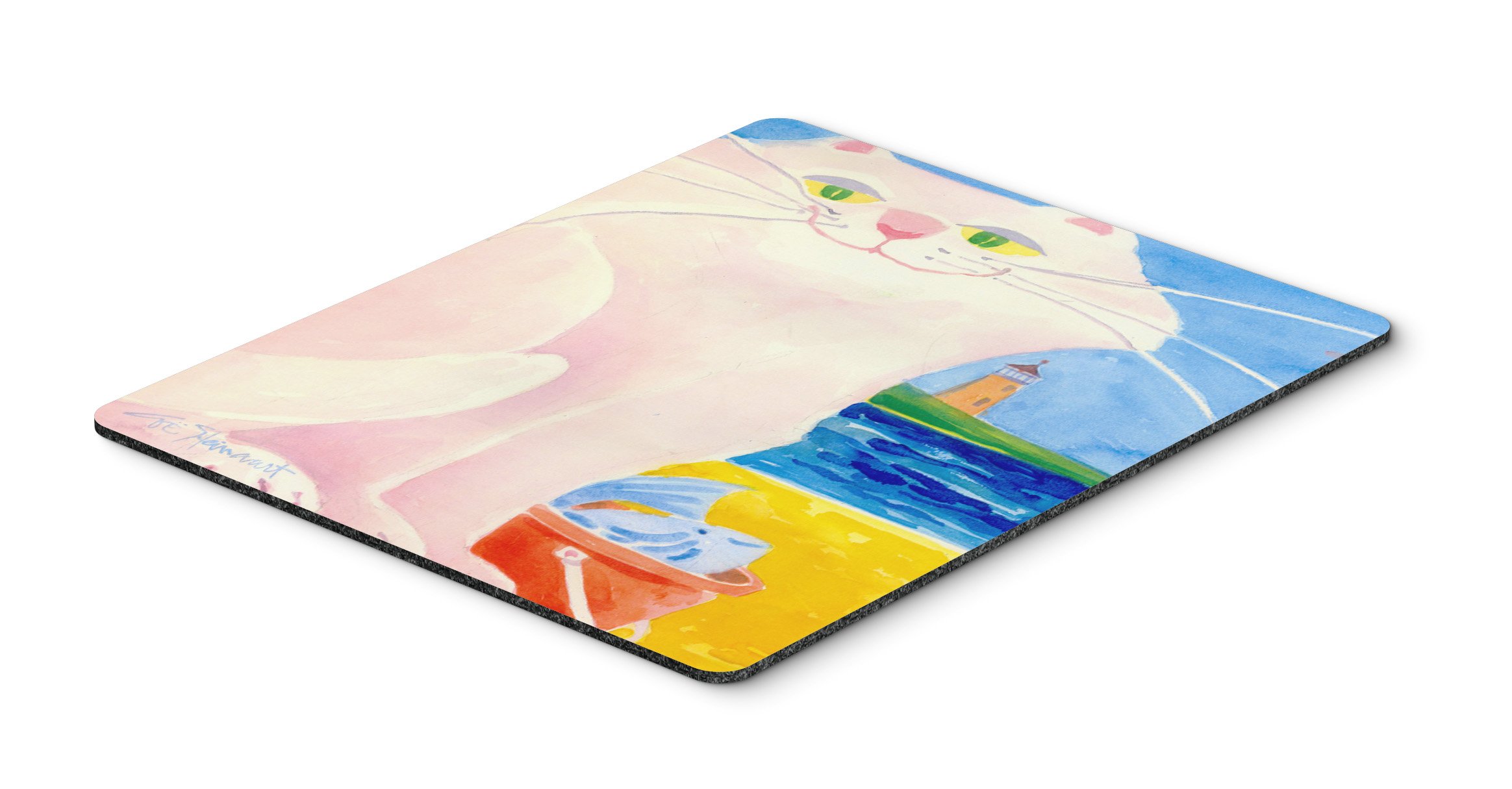 Caroline's Treasures 6018MP Large Washable Mouse Pad - Big White Cat at The Beach Design for Home Office, Gaming & Computer Use | Non-Slip Desk Mat, Hot Pad & Trivet | Perfect for Work, Study & Entertainment