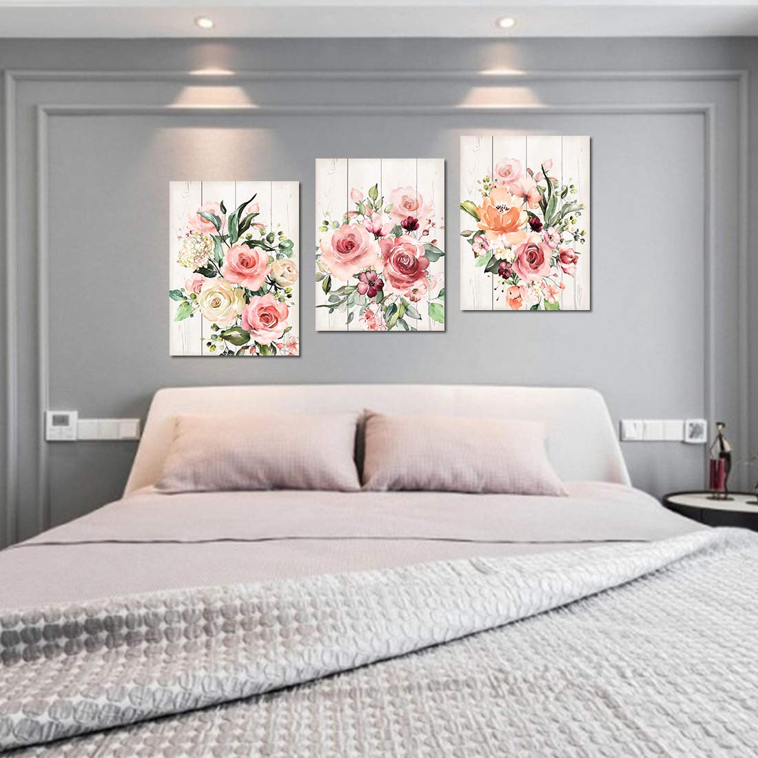 Framed Pink Flower Wall Art - 12x16 Canvas for Bedroom, Bathroom & Kitchen Decor