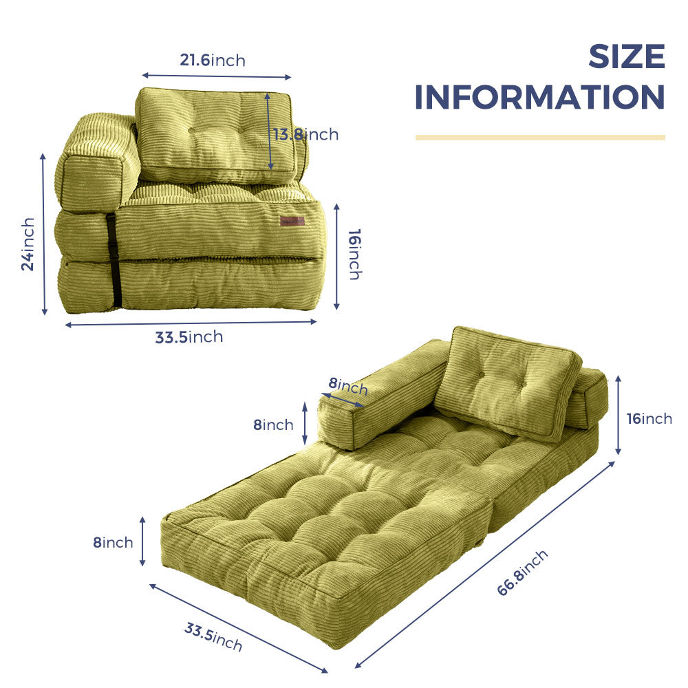 MAXYOYO L-Shaped Convertible Sofa Bed with Armrest - Space Saving Foldable Sleeper Sofa for Small Apartments, Guest Rooms & Home Office (Gray)