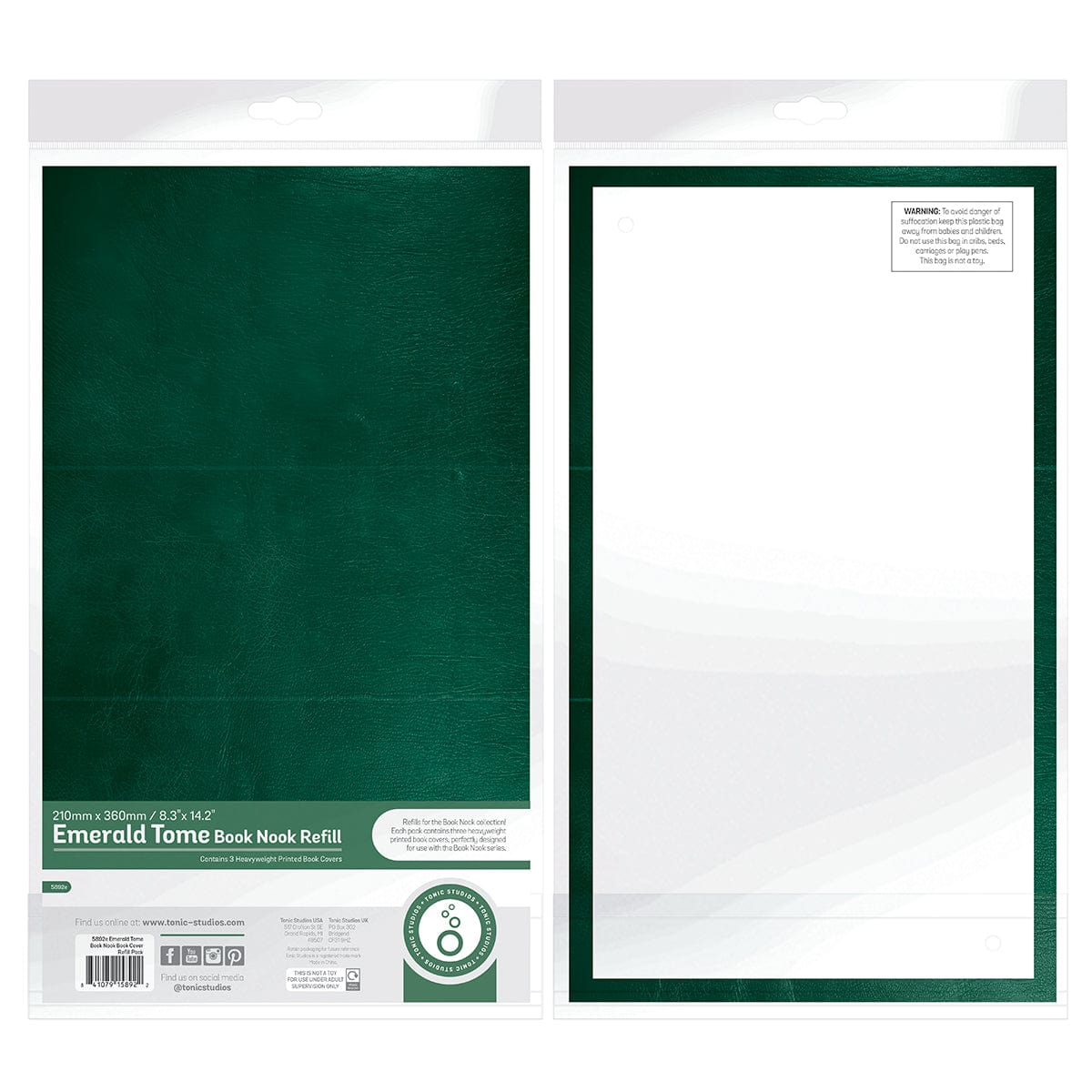 Emerald Tome & Brown Book Cover Refill Bundle - Book Nook Accessories for DIY Bookshelf Decor & Reading Nook Enhancement - DB194