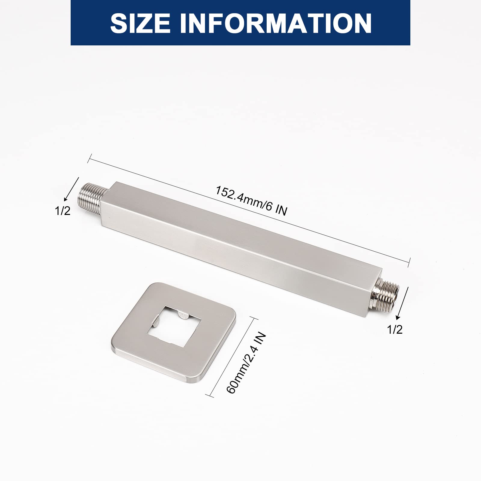NearMoon 6 Inch Brushed Nickel Ceiling Mounted Shower Arm with Flange - 1/2 NPT Universal Connection for Fixed Rain Shower Head - Thick Stainless Steel Construction - Perfect for Modern Bathroom & Spa Shower Renovations