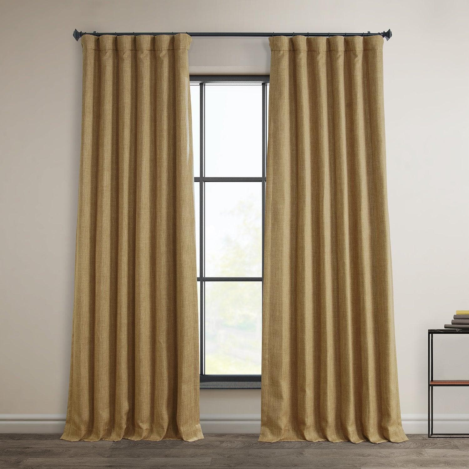 Butterscotch Textured Faux Linen Blackout Curtains for Bedroom - Thermal Insulated Window Drapes for Light Blocking & Noise Reduction