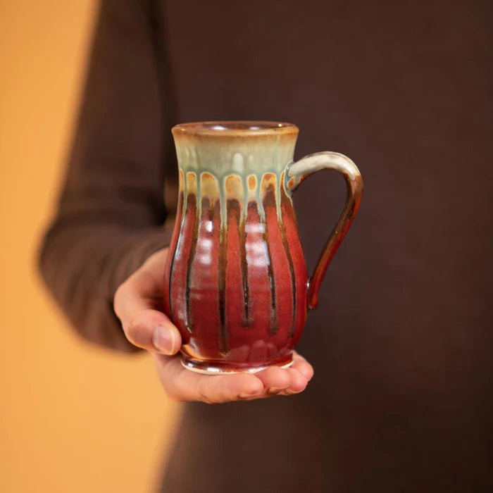 Blanket Creek Pottery Curved Mug - Rustic Red Ceramic Coffee Cup for Home, Office & Outdoor Use | Handmade Stoneware Tea Mug with Comfort Grip