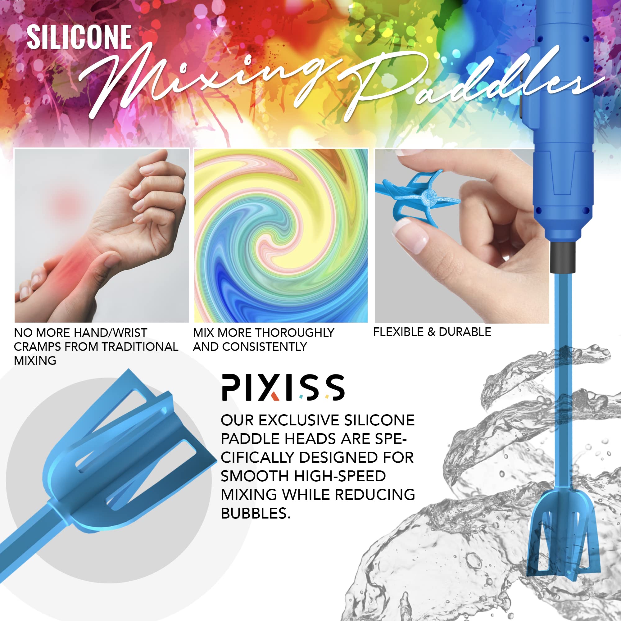 Epoxy Resin Mixer Silicone Paddles - 6 Pack Reusable Bidirectional Paint Stirrers for Drill, Perfect for Epoxy, Paint, and Resin Mixing - Ideal for DIY Crafts, Home Renovation, and Art Projects