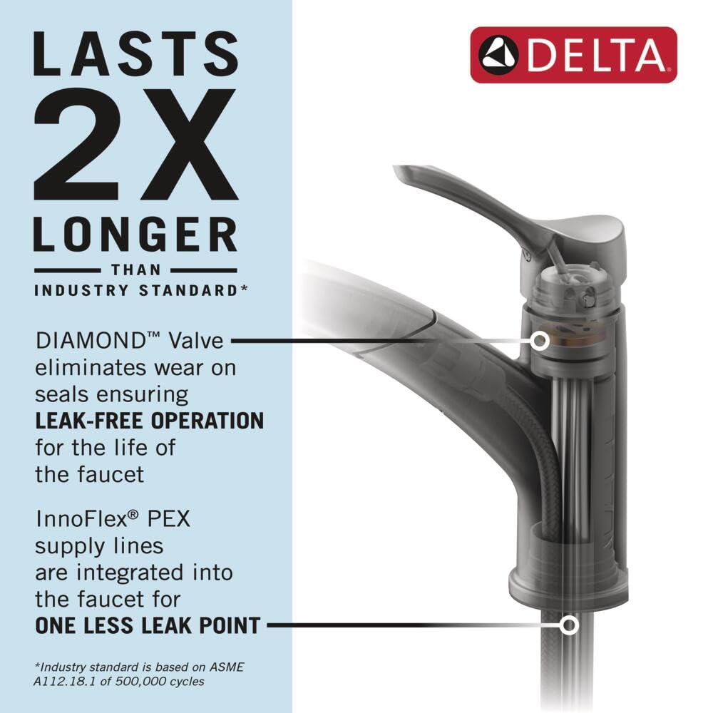 Delta 4353-AR-DST Linden Pull-Out Kitchen Faucet, 1 cm, Arctic Stainless Finish - Perfect for Modern Farmhouse & Commercial Kitchens
