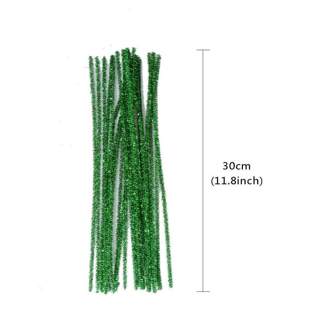 100pcs Pipe Cleaners Chenille Stems for DIY Crafts - 6mmx30cm Christmas Decorations, Glitter Green - Perfect for Holiday Ornaments, Classroom Projects & Kids' Art Supplies