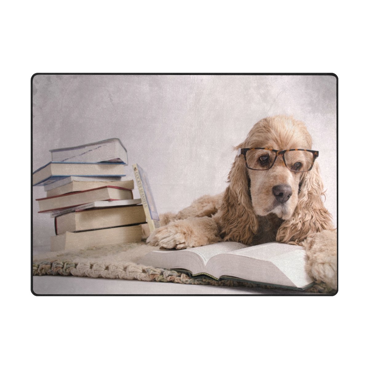 ALAZA Hipster Spaniel Puppy Dog Reading Book Area Rug - 5'3
