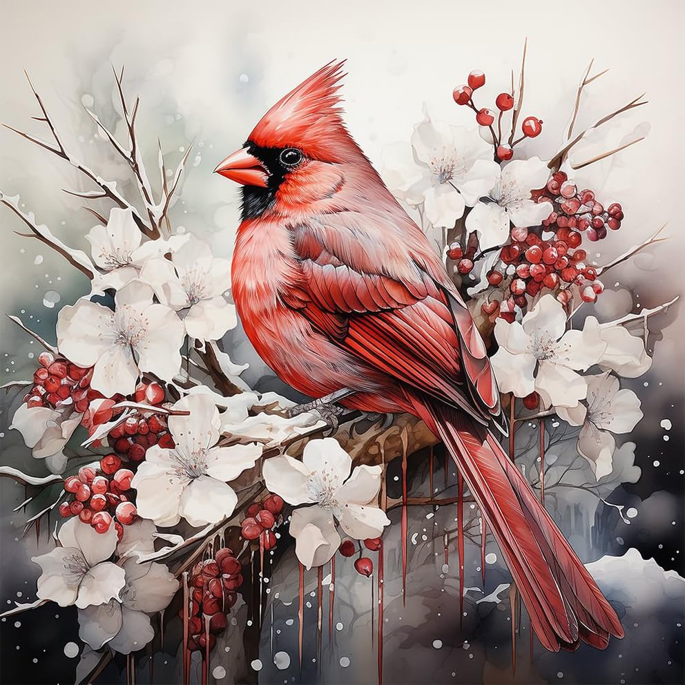 5D Diamond Painting Kits for Adults Beginners - Cardinal Birds Round Full Drill DIY Art (12×12 Inch) for Home Wall Decor, Gift Idea | Relaxing Craft Hobby & Stress Relief Activity